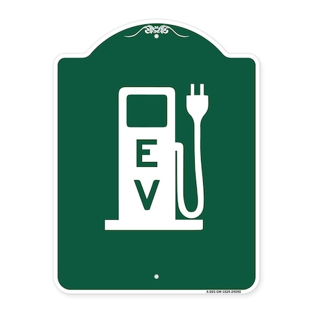 Signmission Ev Electric Vehicle Charging Station, Green & White Aluminum Sign, 18" x 24", GW-1824-24090 A-DES-GW-1824-24090